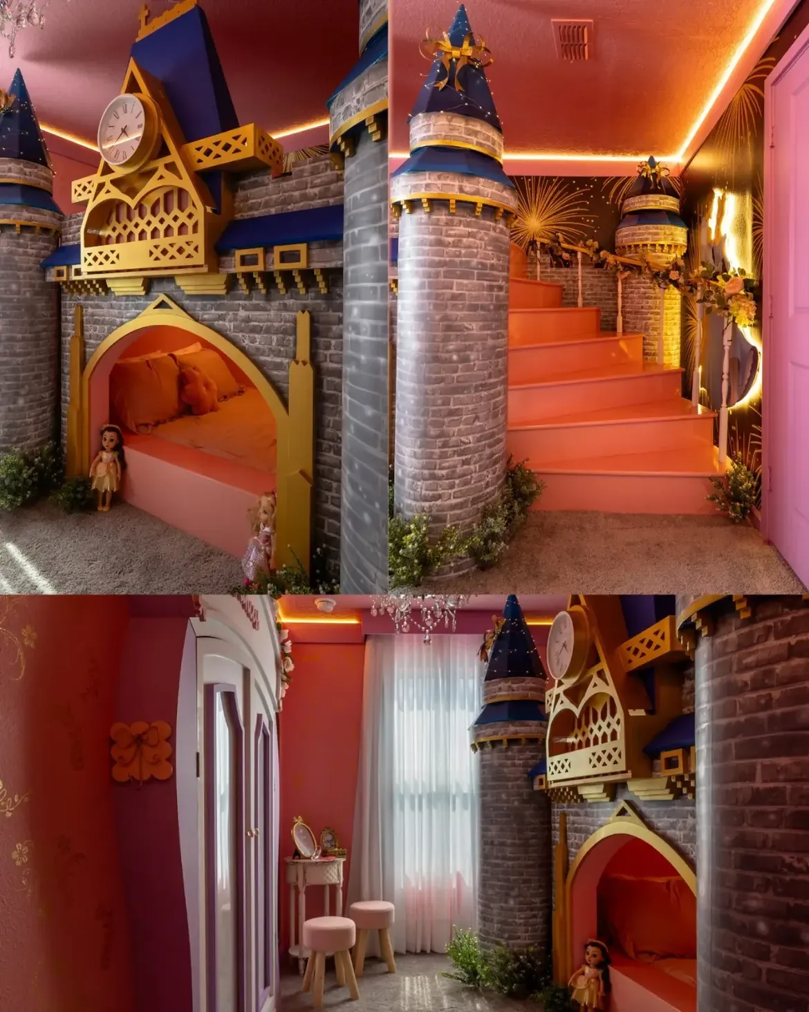 Quarto temático castelo com torres e cama cenográfica